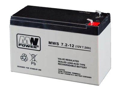 MW Power MWS 7.2-12 (12V 7.2Ah) AGM Акумуляторна батарея 28693 фото